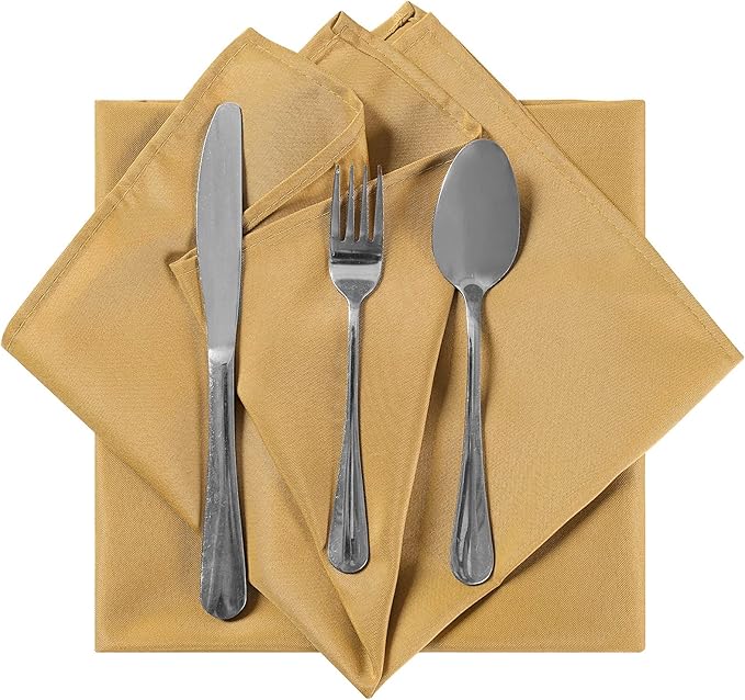 Cloth Napkins 20x20 inch Washable Polyester Dinner Napkins Soft Table Napkins for Wedding Party Dining Banquet(Gold,50PCS)
