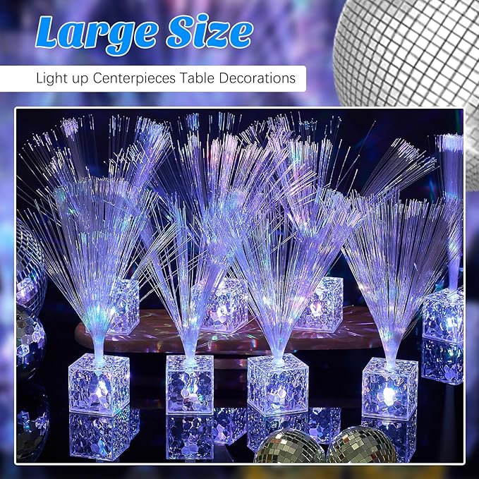 Amylove 8 Pcs Mini Fiber Optic Lamps Bulk Small LED Light up Table Centerpieces for Party Event Decorations with Crystal Base Battery Powered for Glow in The Dark Favors Supplies (9 Inch,Clear)