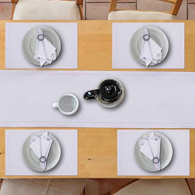 Ruvanti Linen Table Runner 60 Inches, Classic Hemstitch, Washable, Reusable, Non-Slipping, Stain Resistant- Perfect for Parties, Weddings, Dinners, Thanksgiving, Christmas, Indoor use – Lavender Grey
