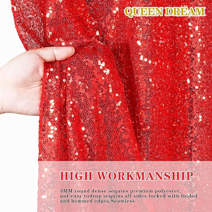 Red Curtains Birthday Sequin Backdrop, 3 Pack 2ft x 8ft Party Photography Background Drapes Christmas Decorations