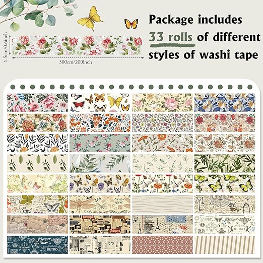 TaoBary 33 Rolls Holiday Plaid Washi Tape, 15 mm Seasonal Washi Tape Set Bohemian Colorful Vintage Cute for Card Wrapping Craft(Vintage Style)
