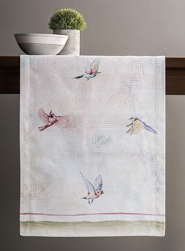 Maison d' Hermine Table Runner 100% Cotton Single Layer Table Runners 108 inches Long Decorative for Home Kitchen Dining Party Wedding Bridal Shower Spring Summer (Flying Birds, 14.50" x 108")