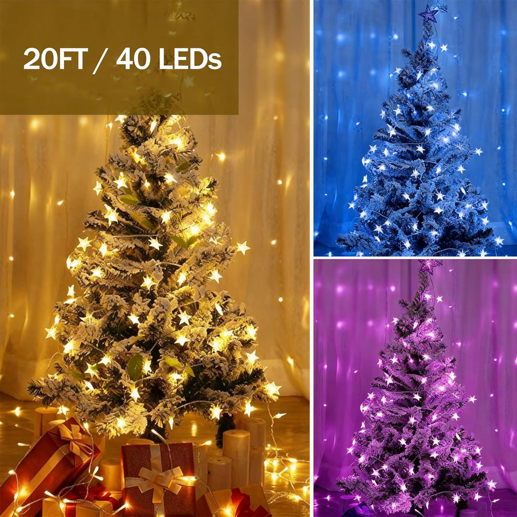 Solhice Star String Lights Battery Operated Color Changing 20ft 40 LEDs, 4th of July Decor Fairy Lights, Hanging Twinkle Lights with Remote for Outdoor Indoor Bedroom Décor