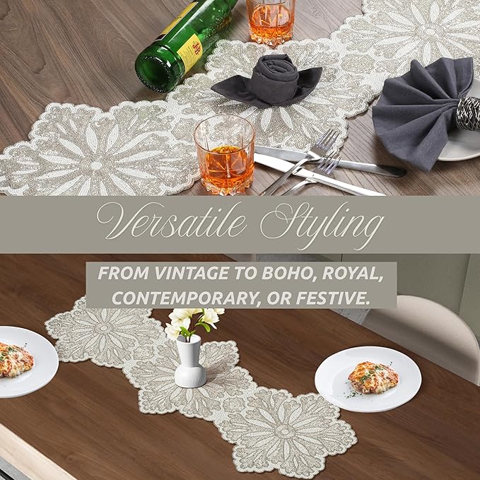 Beaded Table Runner - Elegant & Versatile Dining & Kitchen Linen for Home Decor, Weddings, Parties, Special Occasions, Modern Table Decoration & Luxury Festive Accessory (Ivory) - CLEENTABLE
