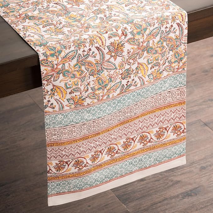 Maison d' Hermine Table Runner 100% Cotton Double Layer Table Runners 108 inches Long for Thanksgiving Christmas Decorations Home Kitchen Dining Party Wedding (Nila, 14.5" x 108")