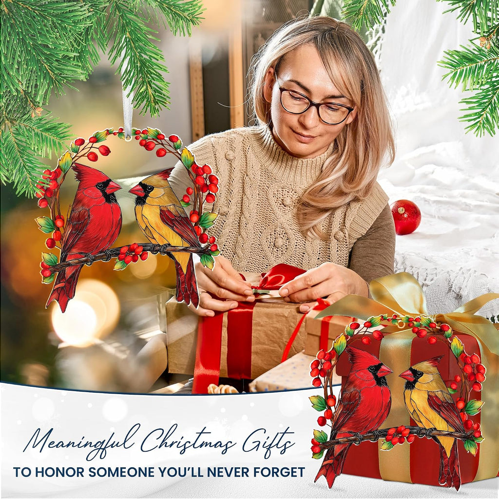 AXIARA Two Layer Wooden Cardinal Christmas Ornaments 2026 | Cardinal Christmas Decorations Gifts for Women Men, Sympathy Memorial Gift for Loss of Loved One