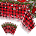 6Pcs Christmas Buffalo Plaid Snowflake Tablecloths,Plastic Red and Black Checkered Rectangle Christmas Tree Color Ball Table Cover for Winter Christmas New Year Holiday Party Decorations,54x108 inch