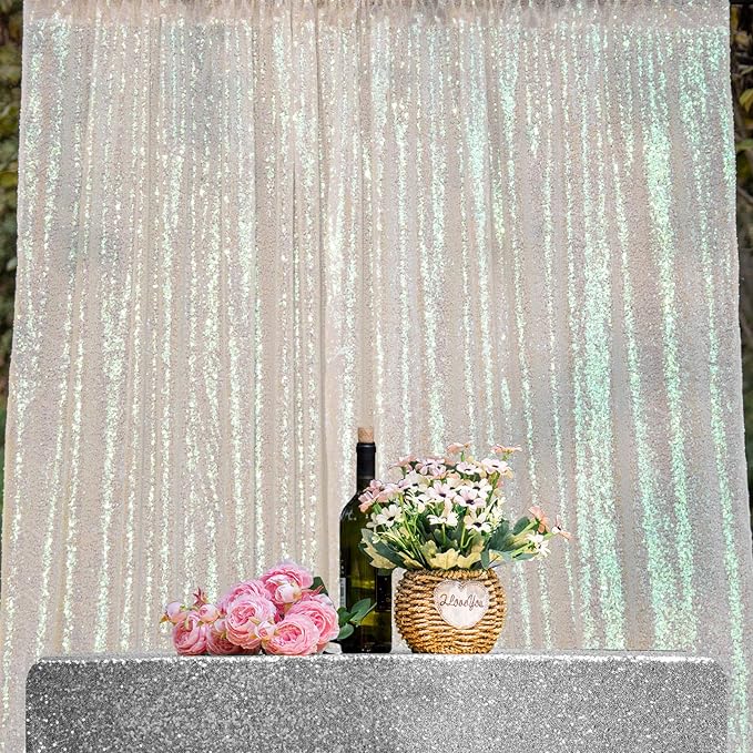 JYFLZQ White Iridescent Sequin Backdrop Curtains 10ft x 10ft 1 Panel Glitter Photo Booth Backdrops Sparkly Photography Background Drapes for Parties Wedding Bridal Showers…