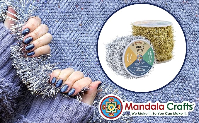 Mandala Crafts Iridescent Tinsel Garland - Thin Metallic Foil Glitter Mini Garland for Christmas Tree, Party, Wedding Decor, and Holiday Decorations
