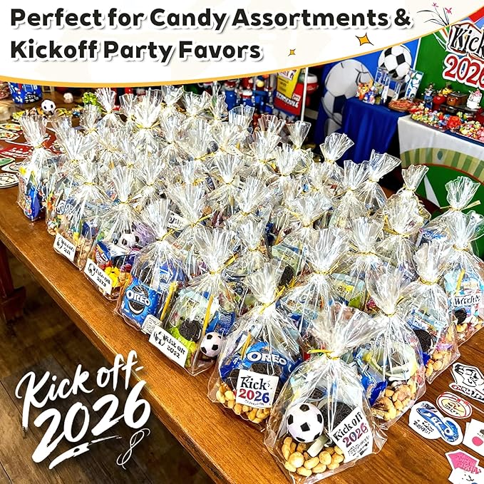 PigPotParty Cellophane Bags 8"x11", 50 Pack Clear Gift Bags, 3.15" Bottom Gusset for Stand-Up Display, Plastic Cellophane Gift Wrap, Ideal for Goodies, Treats, Party Favors, Mugs, Includes 50 Ties