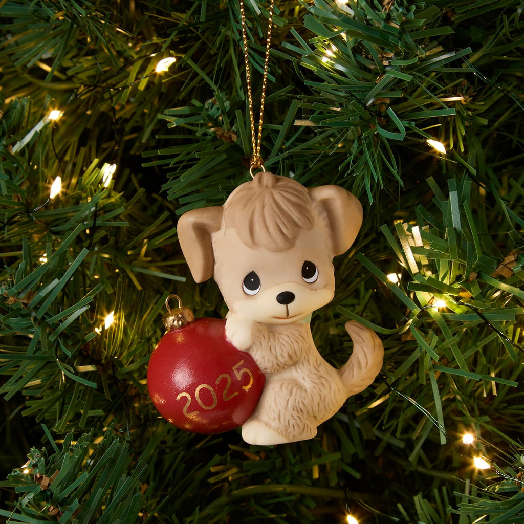 Precious Moments Howl-iday Cheer 2025 Dated Dog Ornament – Bisque Porcelain Christmas Keepsake – 251008