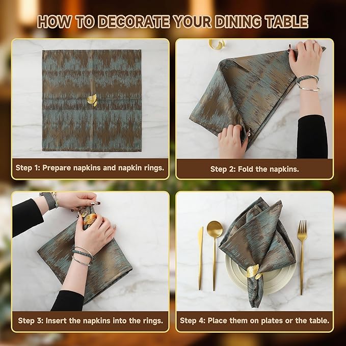 Gold Napkin Rings, Shiny Metal Napkin Rings Set of 12, Study Leaf Shaped Table Decor, Stylish Fall Napkin Ring Bulk for Christmas, Easter, Wedding, Party, Elegant Table Settings Gift Ideas