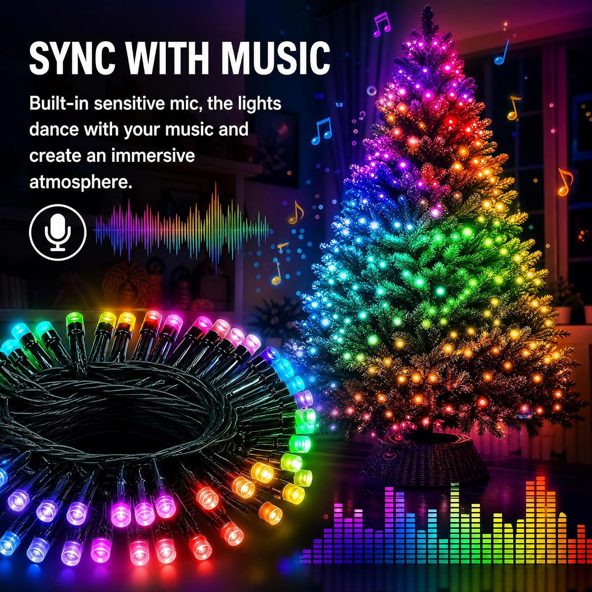Dazzle Bright Smart Christmas String Lights, 98FT 300 LED RGB Color Changing ...