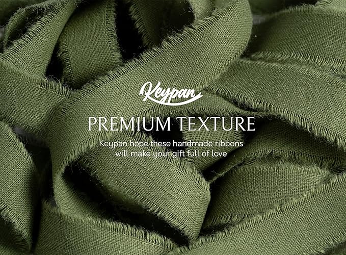 Hunter Green Ribbon 5/8" x 21 Yards with Frayed Fringe Fabric Cotton Ribbons for Gift Wrapping Wedding Invitations Flower Bouquet Baby Shower