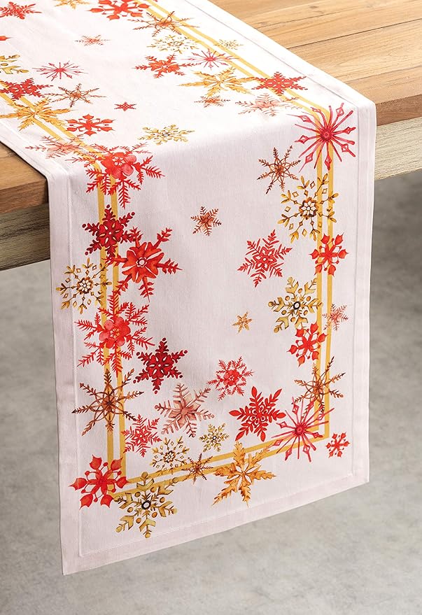 Maison d' Hermine Table Runner 100% Cotton Single Layer Table Runners 90 inches Long for Thanksgiving Christmas Decorations Home Kitchen Dining Party Wedding (Crystal Star, 14.5" x 90")