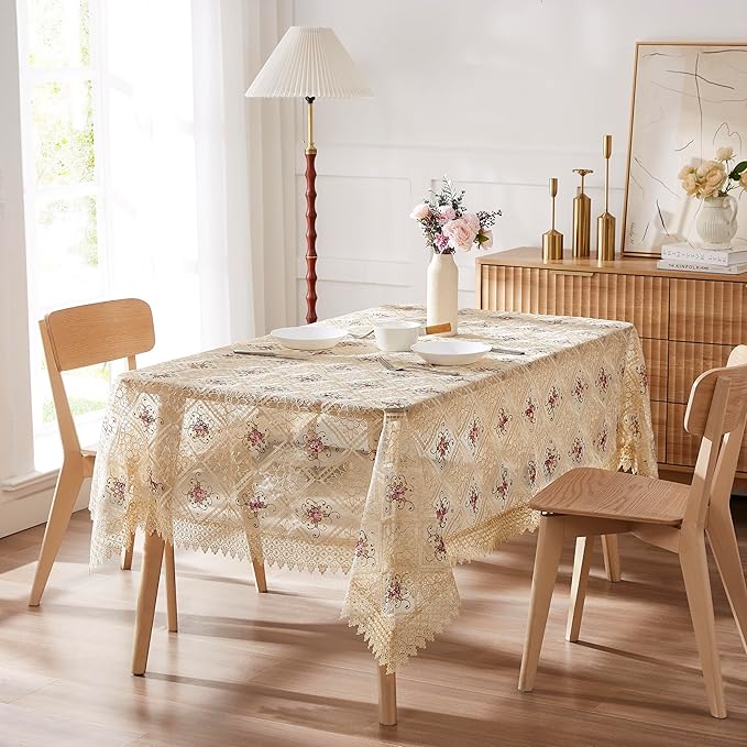 Warm Home Designs 60 x 84 Rectangular Tablecloth. Use Gold Macrame Tablecloth as Vintage Dining Table Cover for Vintage Kitchen. (VTC Linen 84)
