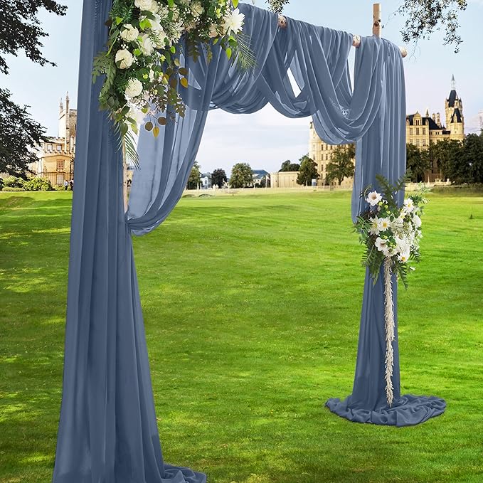VACVELT Wedding Arch Draping Fabric Dusty Blue Chiffon, 2 Panels Sheer Drapes 30 Inch x 20ft Chiffon Backdrop Curtain Wedding Decor, Outdoor Sheer Drapery for Ceremony Party Ceiling