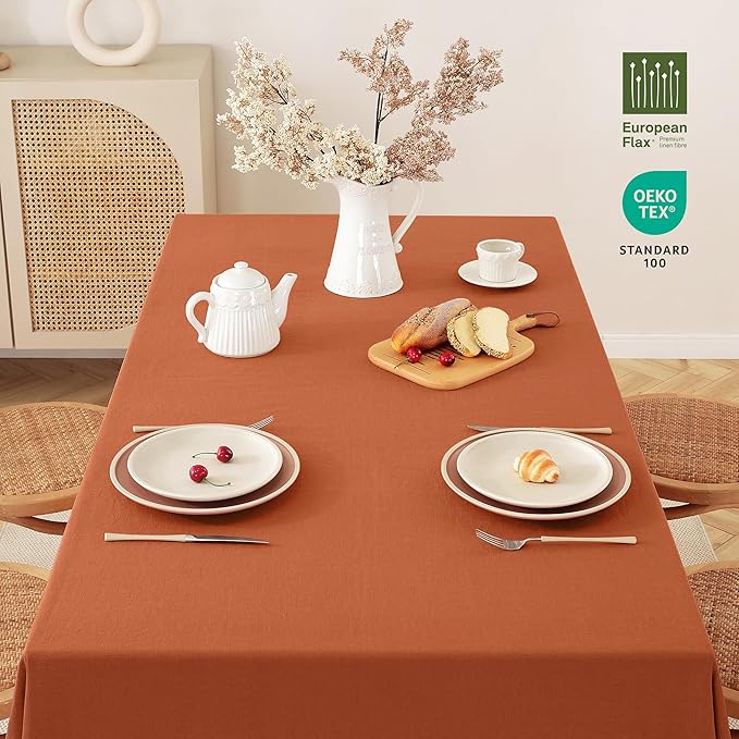 100% Pure Linen Tablecloths 60x120Inches,Rectangle Table Cloth for Dining,Picnic,Weddings and Restaurants,Durable Stonewashed Tablecloths (Re-Caramel, Rectangle - 60 x 120 Inch)
