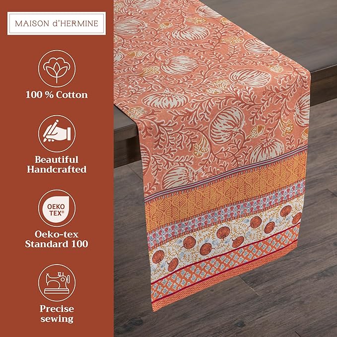 Maison d' Hermine Table Runner 100% Cotton Single Layer Table Runners 72 inches Long for Thanksgiving Christmas Decorations Home Kitchen Dining Party Wedding (Harvest Festival, 14.5" x 72")