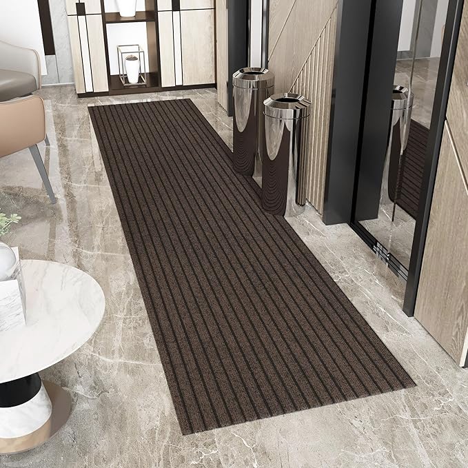 Ottomanson 2'7" x 20' Hallway Runner with Scraper Pile - Extra Durable Non-Slip Rug Mat for Indoor & Outdoor Use - Ideal for Kitchen, Entryway & Garage - High-Traffic Carpet, Brown
