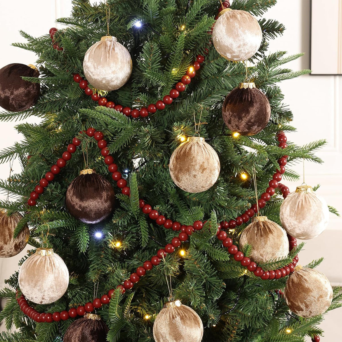48ft extra long christmas wood bead garland for, side view
