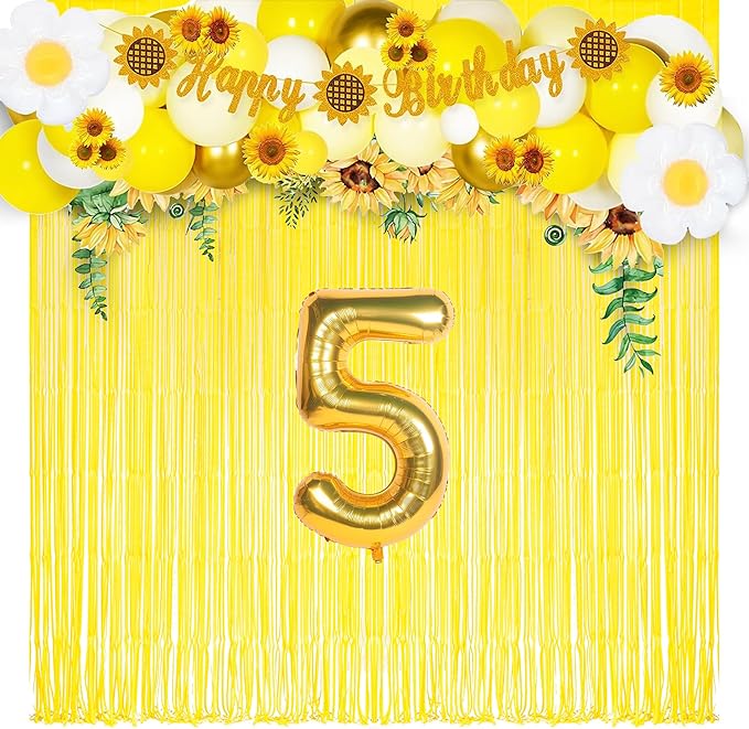 Yellow Streamers Party Backdrop - GREATRIL Foil Fringe for Pineapple/Lemon/Truck/Race Birthdays Party Decoration - 3.2ft X 8.2ft - 2 Packs