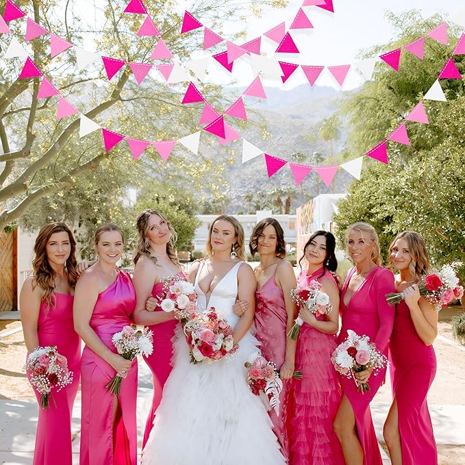 Hot Pink Party Decorations - Ombre Rose Pink Felt Hanging Triangle Mini Bunting Pennant Banner Flag for Birthday, Wedding, Baby Shower, Bridal Shower, Bachelorette, Girl Party, Classroom