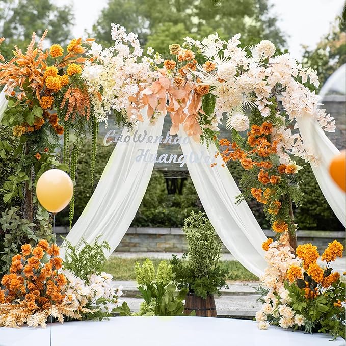 Wedding Arch Draping Fabric 2 Panels 28.7" x 20FT Ivory Sheer Chiffon Backdrop Drapes for Wedding Ceremony Birthday Party Bridal Shower Outdoor Decoration