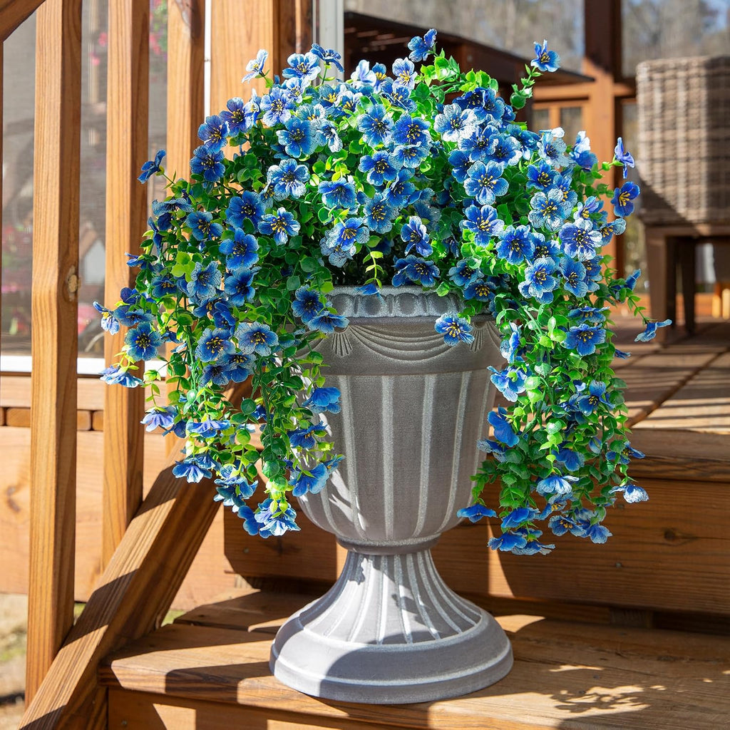 HyeFlora Artificial Flowers for Outdoors Decoration, 2Pcs Blue Fake Hanging Spring Summer Decor, Lifelike Plants, UV & Fading Resistant Flower for Porch Patio Balcony Planter Yard Home Garland