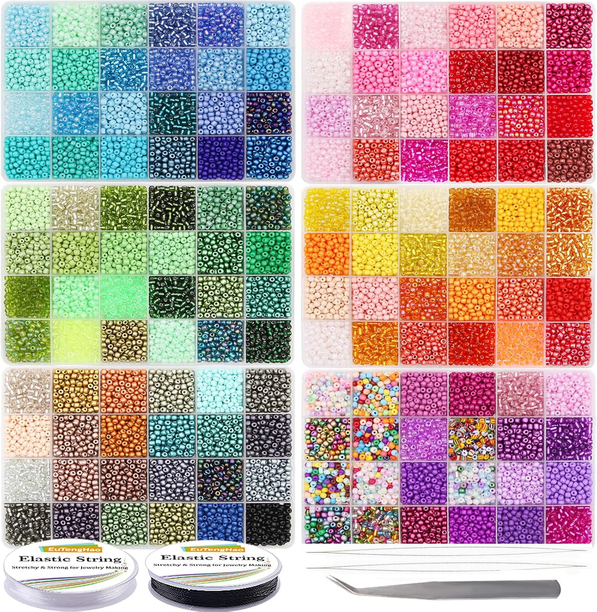 eutenghao 28800pcs 4mm multicolor glass seed beads 6/0, main product view