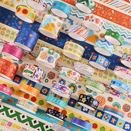 emmoolife 40 Rolls Washi Tape Set, Vibrant Color Palette-Themed Cute Decorative Tapes for Scrapbooking, Bullet Journaling, Junk Journal Supplies, DIY Planner Art, 5-30mm Wide