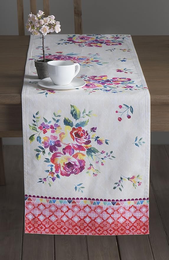 Maison d' Hermine Table Runner 100% Cotton Single Layer Table Runners 108 inches Long Decorative for Home Kitchen Dining Party Wedding Bridal Shower Spring Summer (Rose Garden, 14.50" x 108")