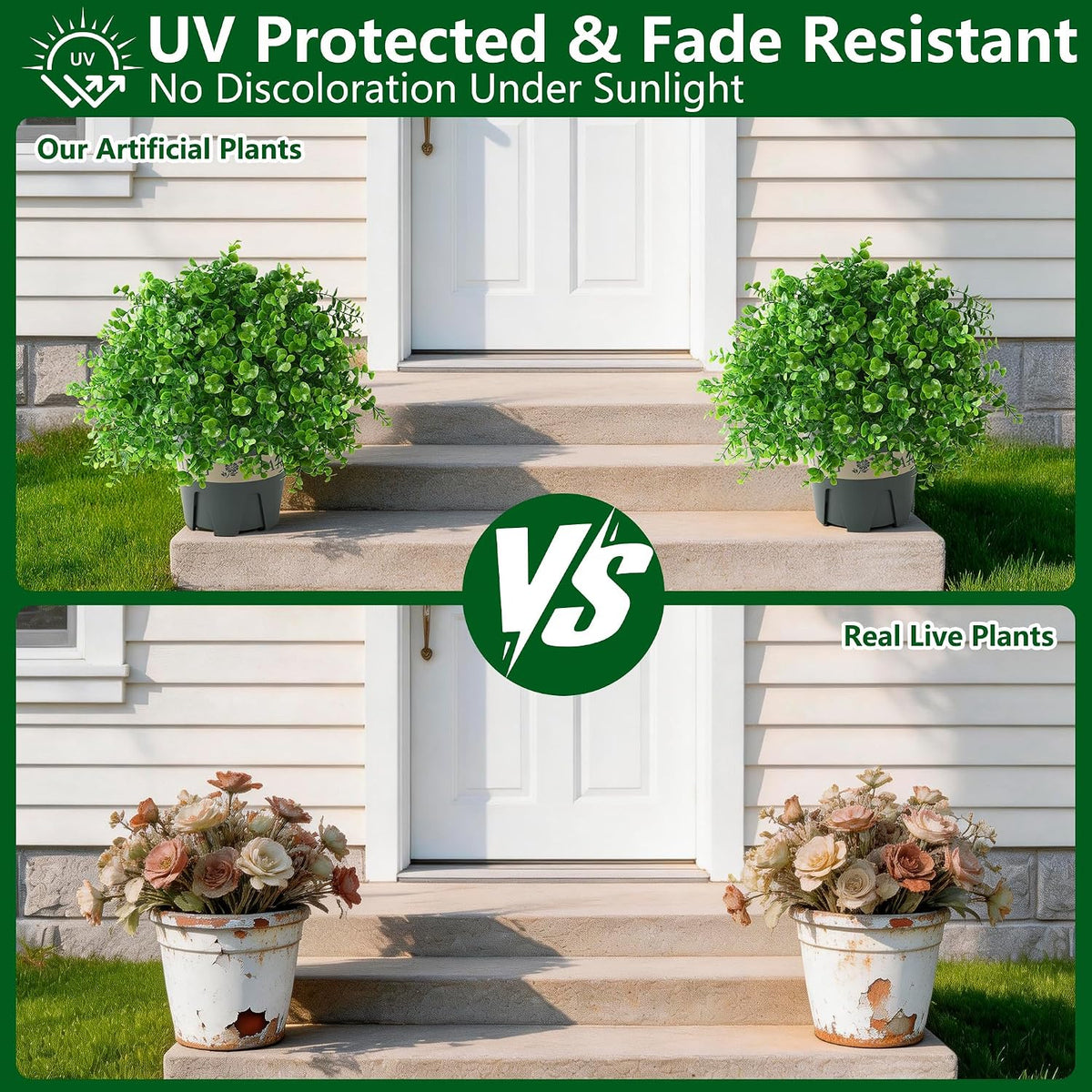 Fake Plants Artificial Boxwood Topiary, 2 Pack Artificial Plants Outdoor with...