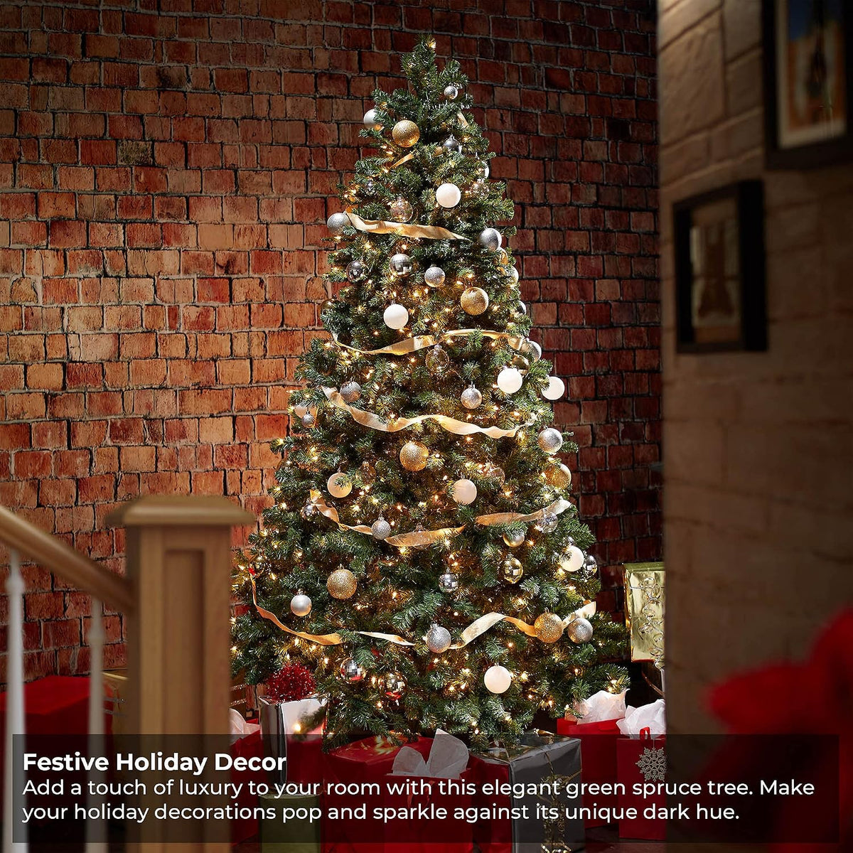 casafield 7.5ft realistic pre-lit green spruce artificial holiday shown in use