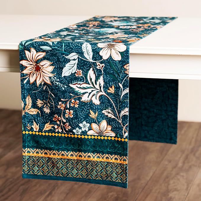 Maison d' Hermine Table Runner 100% Cotton Double Layer Table Runners 72 inches Long for Thanksgiving Christmas Decorations Home Kitchen Dining Party Wedding (Luxury Loft - Dark Teal, 14.5" x 72")