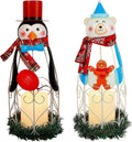 Lulu Home Christmas LED Candle Lanterns, 2 Pack 14.6 Inch Penguin Polar Bear with Battery Operated Candle Lights, Light Up Christmas Tabletop Decorations