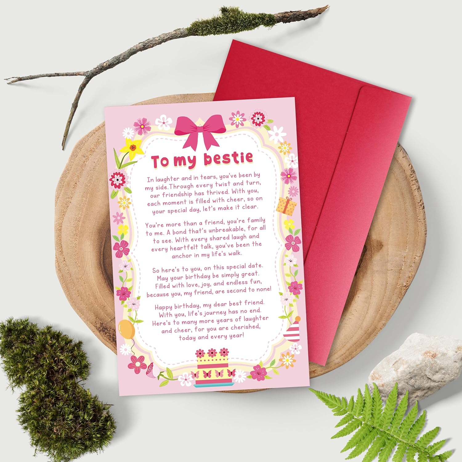 Poem Birthday Card for Bestie, Heartfelt Happy Birthday Card Gift for Bestie Best Friend BFF Closest Friend, Friendship Cards for Her, Thank You Gift