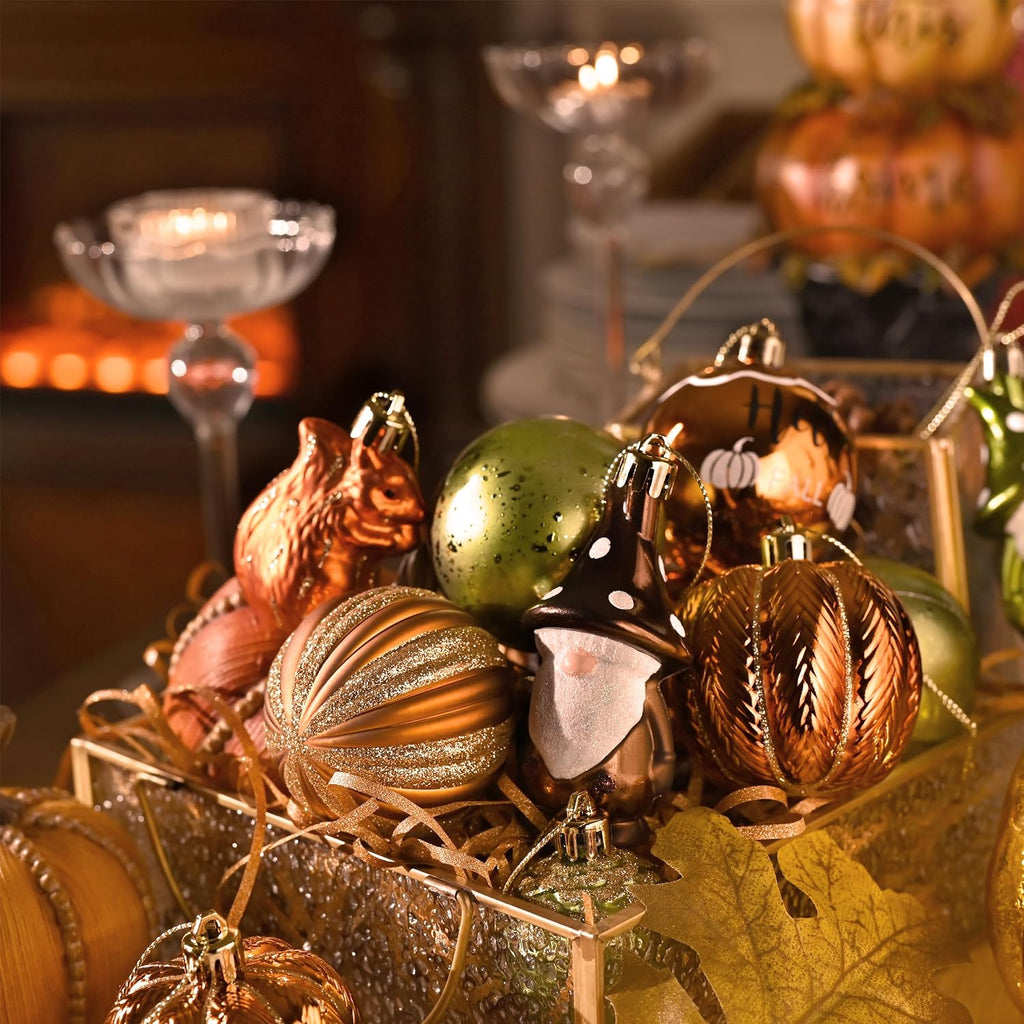 Valery Madelyn 40ct Fall Ornaments Shatterproof Tree Decorations for Home | Orange Gnome Pumpkin Ball Ornaments Farmhouse Hanging Decor for Harvest Thanksgiving Autumn Party