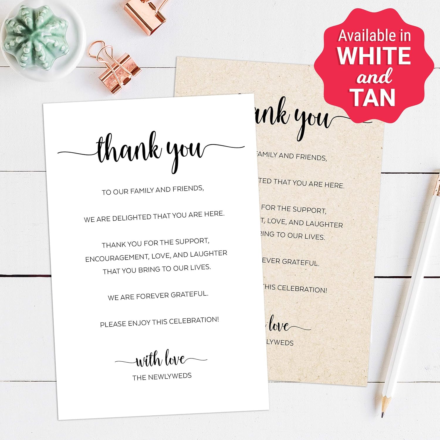 321Done Thank You Place Setting Card for Newlyweds, 4"x6" 50-Pack | Made in USA Thank You for Celebrating with Us, Minimalist Script White Table Placecards for Wedding