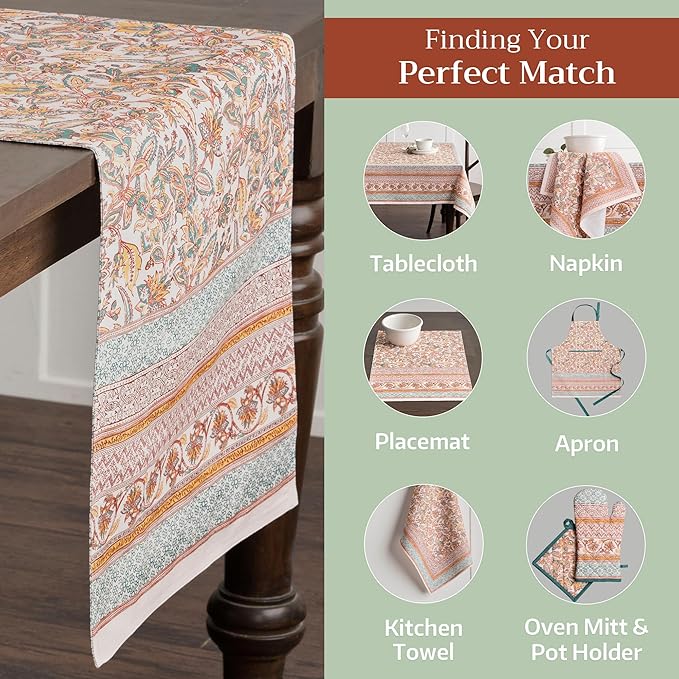 Maison d' Hermine Table Runner 100% Cotton Single Layer Table Runners 72 inches Long for Thanksgiving Christmas Decorations Home Kitchen Dining Party Wedding (Nila, 14.5" x 72")