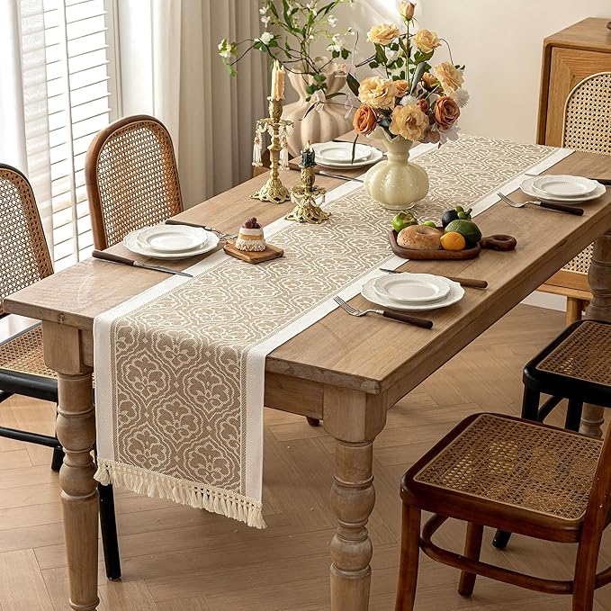 Table Runners 83 Inches,Waterproof Boho Table Runner with Tassel Fringe,Table Runner for Party Coffee Table
