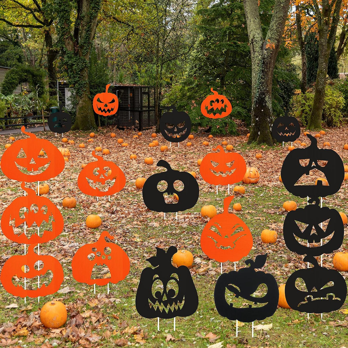 Jetec 18 Pcs Thanksgiving Pumpkin Yard Signs with Stakes, Orange,Black