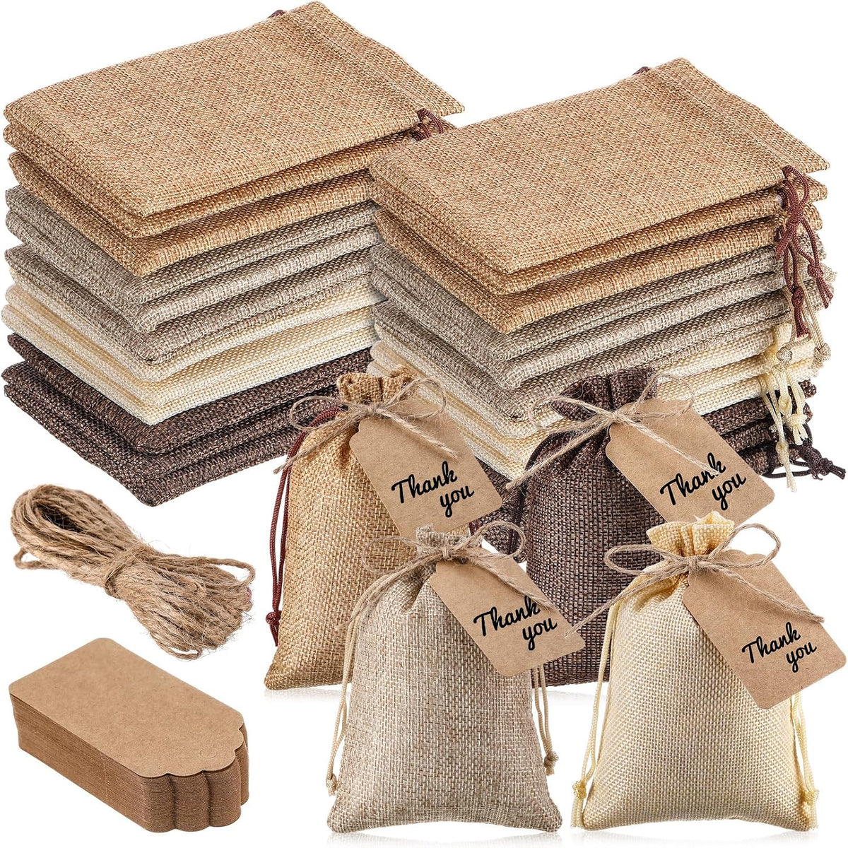 woanger 100 pcs drawstring burlap gift bags 4x6'', main product view