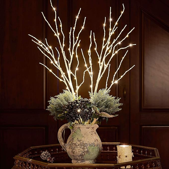 Fudios Birch Branch Lights with Timer for vase 100 LED Lighted Willow Twig 32IN Tall Battery Operated Home Party Indoor Outdoor use