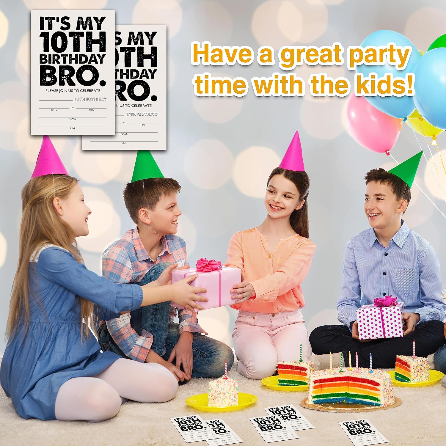 YSTEP It's My 10th Birthday Party Invitations, 20 Invite Cards with Envelopes, 4" x 6" Black and White Birthday Invites - C15