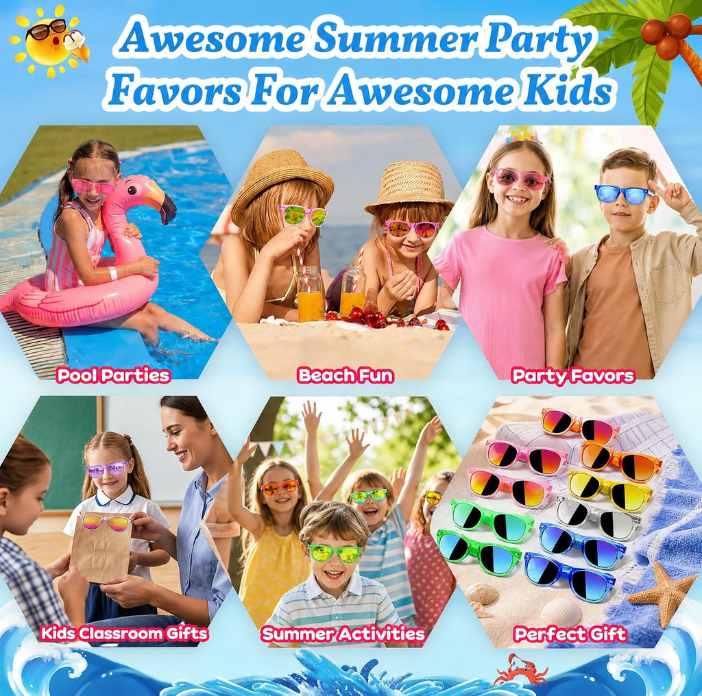 Froman Kids Sunglasses Bulk - Party Favors for Boys Girls Ages 3-8, Neon Colors with UV 400 Protection
