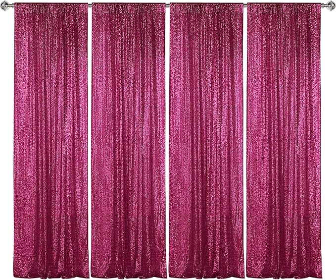 Sugargirl Fuchsia Sequin Backdrop Curtain 4 Panels 2FTx8FT Glitter Fuchsia Background Drapes Sparkle Photography Backdrop for Party Wedding Birthday Wall Decoration