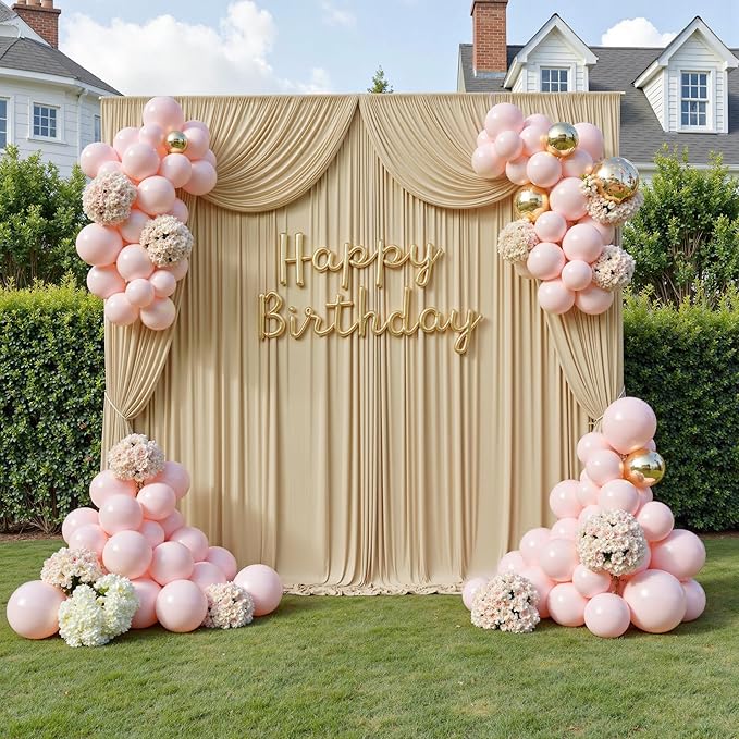 30ftx10ft Beige Backdrop Curtains for Party Background, Wrinkle Free Beige Photo Curtains Backdrop Drapes 6 Panels Back Drop Cloth for Wedding Birthday Photography Baby Shower Decor