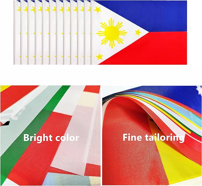 12 Pack Philippine Desk Flags Set, Philippine Small Mini Table Office Flags with 12" Solid Black Pole, 8.2 x 5.5 Inches, Home and Office Decoration, Festival Celebrations