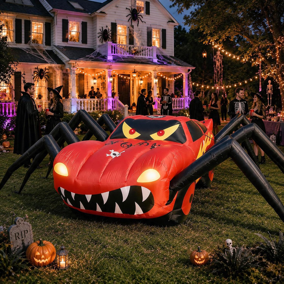 20FT Red Spider Car Halloween Inflatables Outdoor Decorations Built-in LEDs